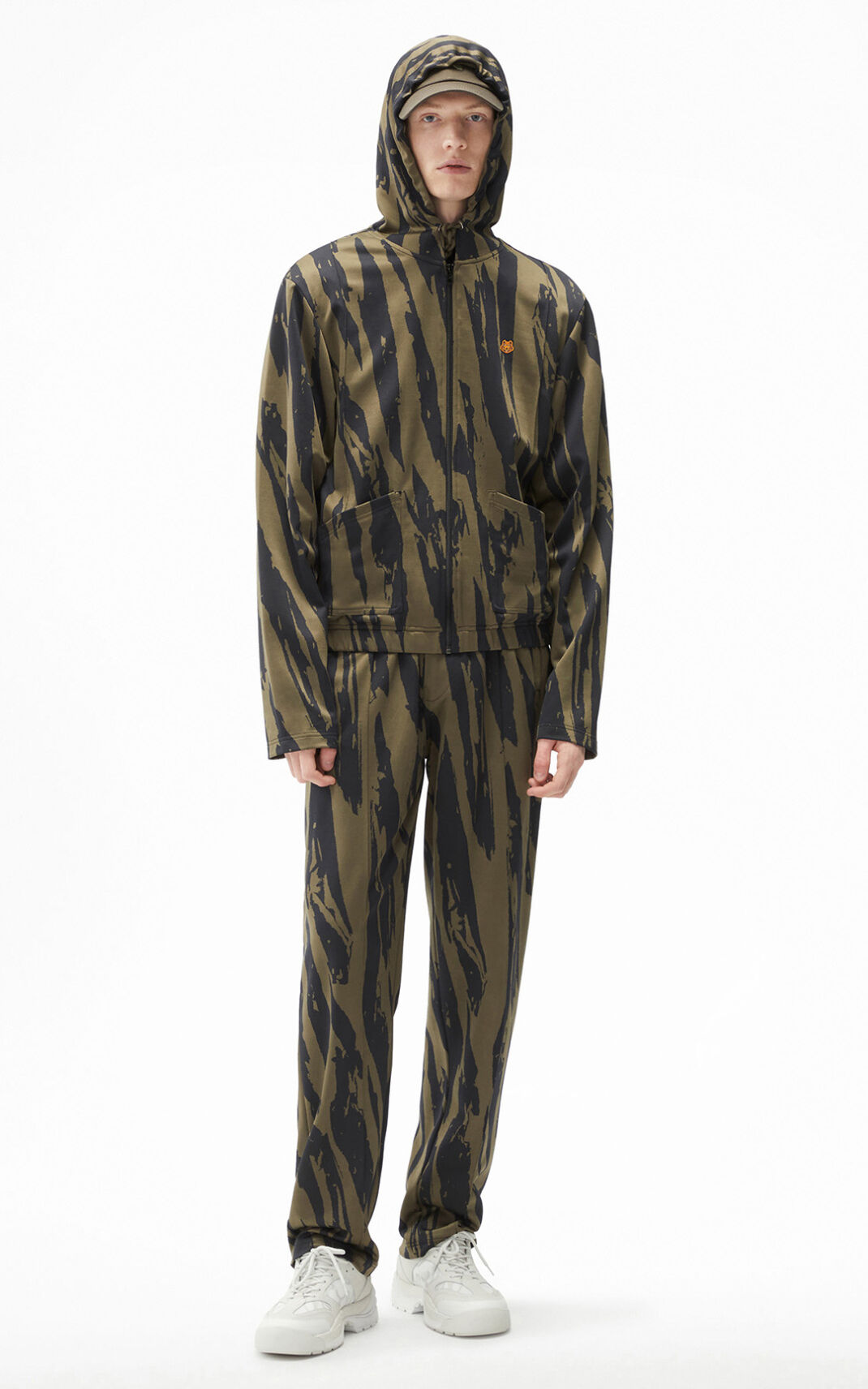 Kenzo Pleat Camo zipped φουτερ με κουκουλα ανδρικα ανοιχτο γκρι | GR759099